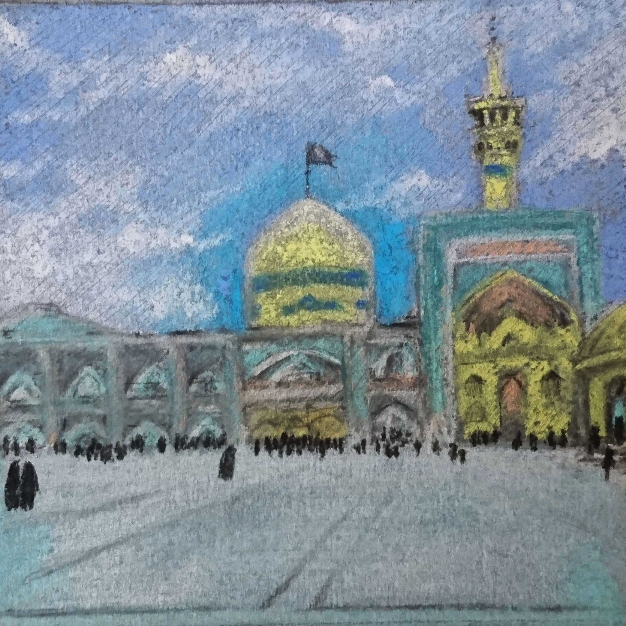 Price and Buy Original Realism Drawing – Pastel on Cardboard, Imam Reza Holy Shrine - Image 3