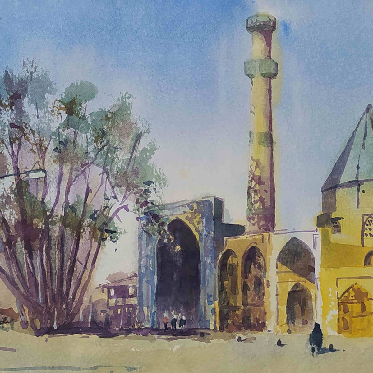 Price and Buy Original Realism Painting – Watercolor on Cardboard, Jameh Mosque by Bijan Ghahramani - Image 3