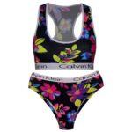 Price and Buy Padded Koza Activewear Set – Black Floral Sport Bra and Panty, Model 9109-1