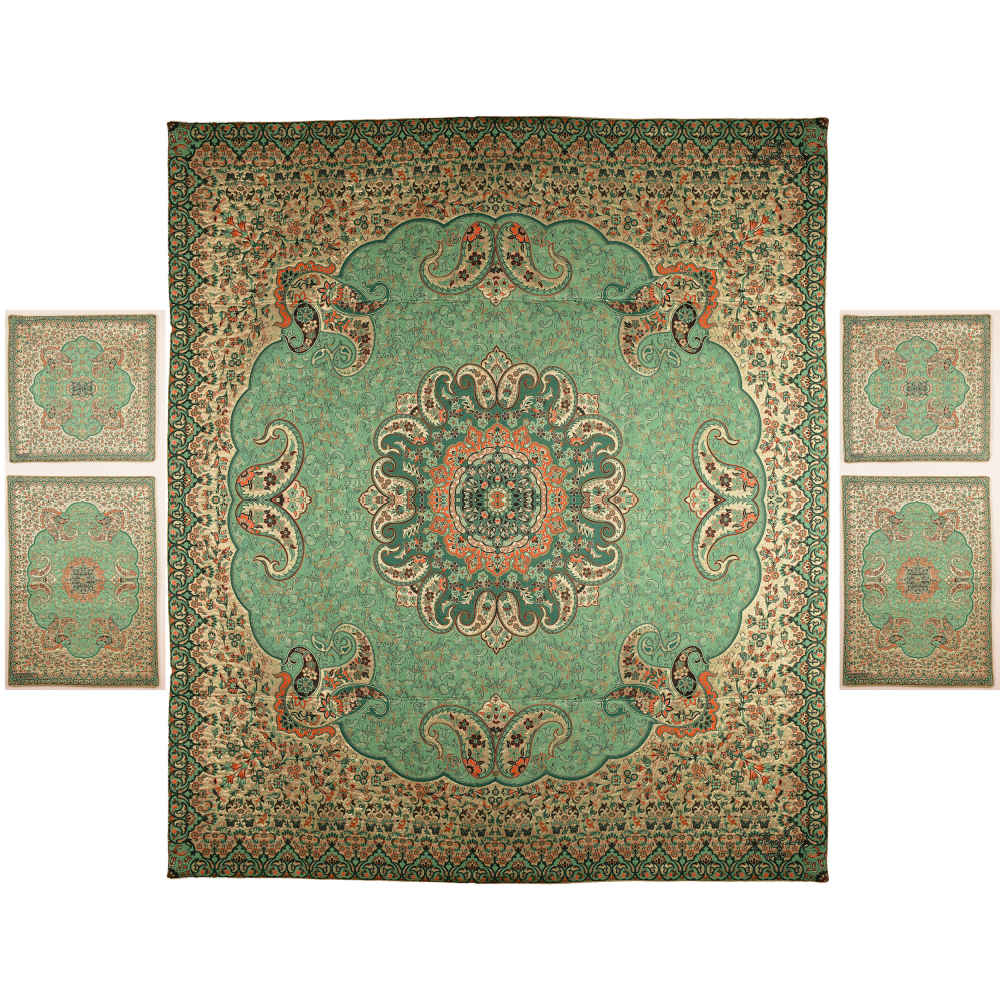 Price and Buy Persian Bedspread Set – Oriental Style Double Size with Termeh Fabric – Green Reyhan