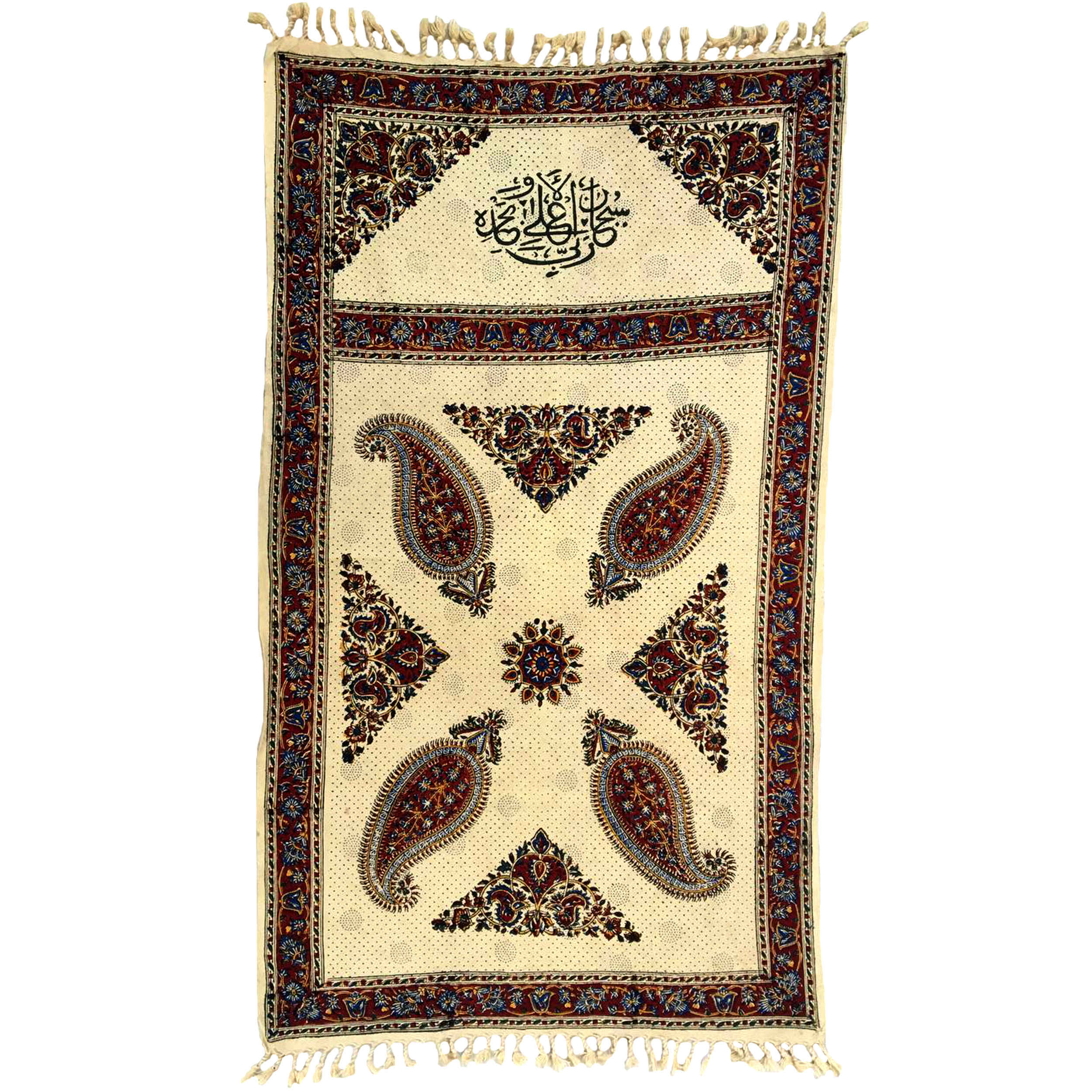 Price and Buy Persian Block Print Kalamkari Prayer Mat Sajadah with Booteh Paisley Design_69005acb7e90c.jpeg Price and Buy Persian Block Print Kalamkari Prayer Mat Sajadah with Booteh Paisley Design - Image 1