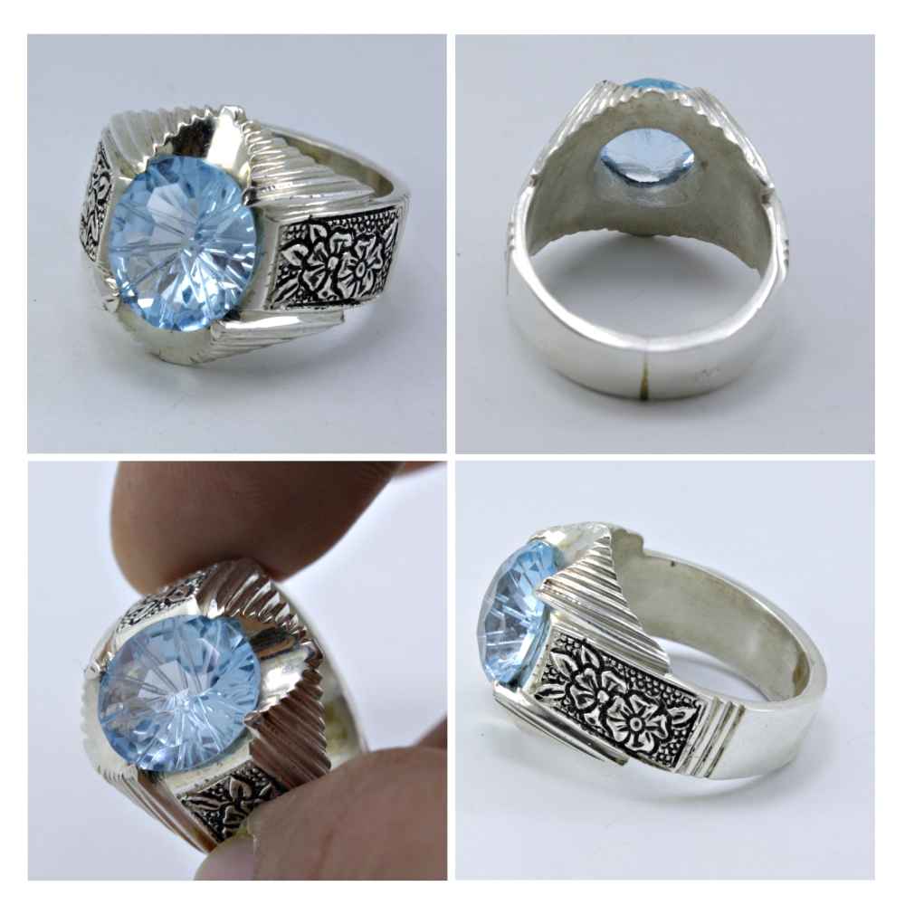 Price and Buy Persian Blue Topaz Silver Ring for Men Arka - Image 3