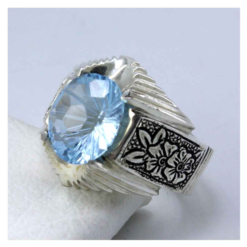 Price and Buy Persian Blue Topaz Silver Ring for Men Arka - Image 4