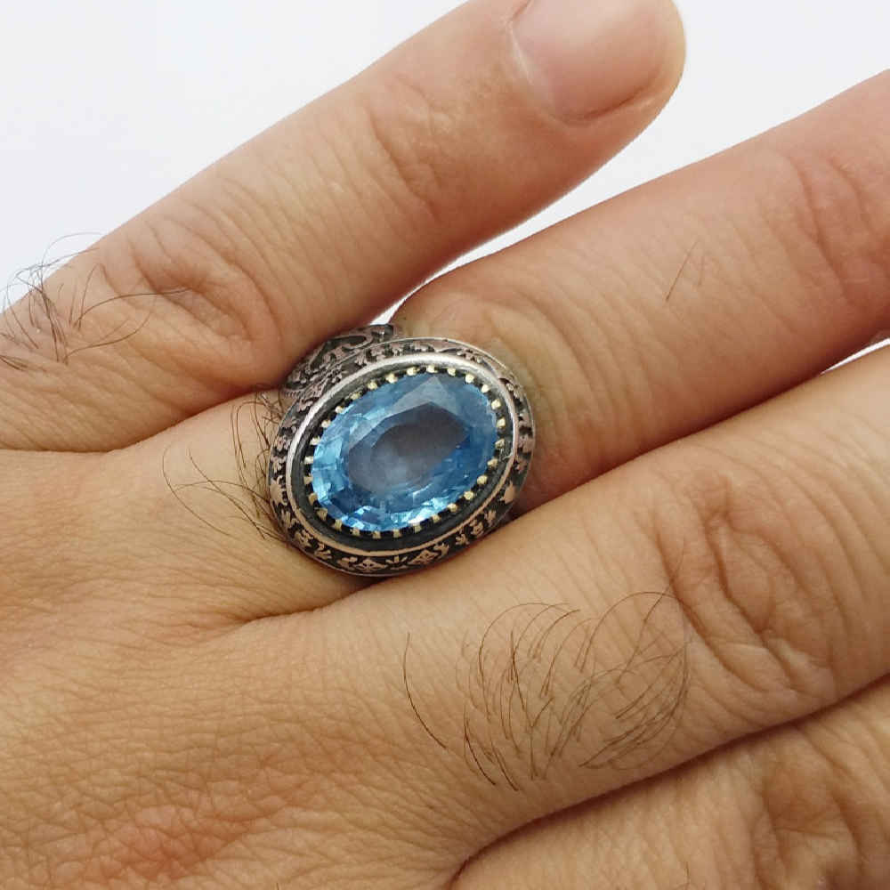 Price and Buy Persian Blue Topaz Silver Ring for Men Foad - Image 3