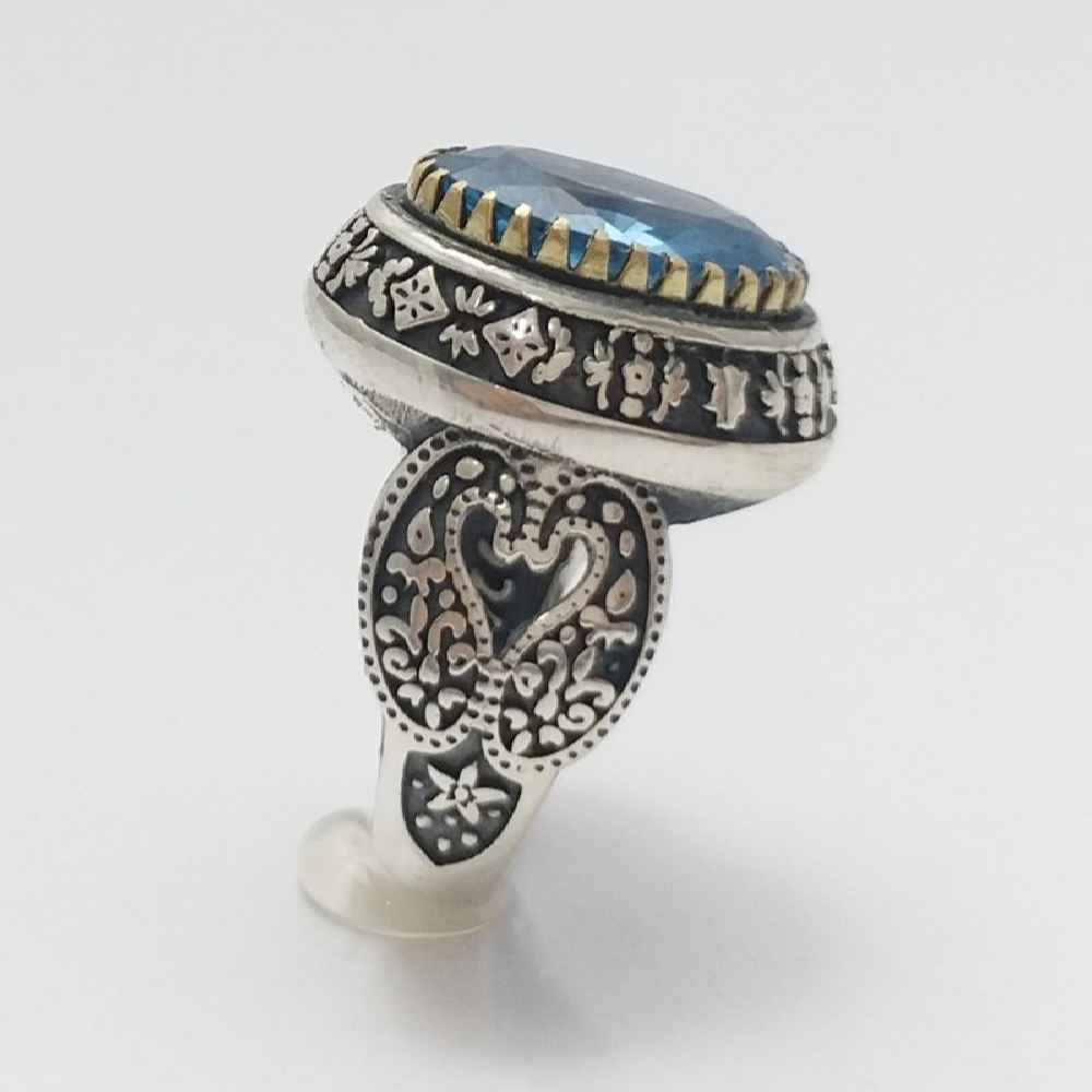 Price and Buy Persian Blue Topaz Silver Ring for Men Foad - Image 4