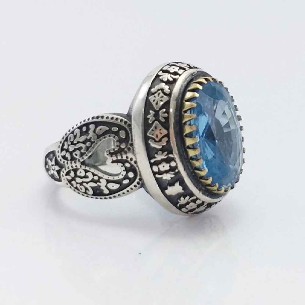 Price and Buy Persian Blue Topaz Silver Ring for Men Foad - Image 5