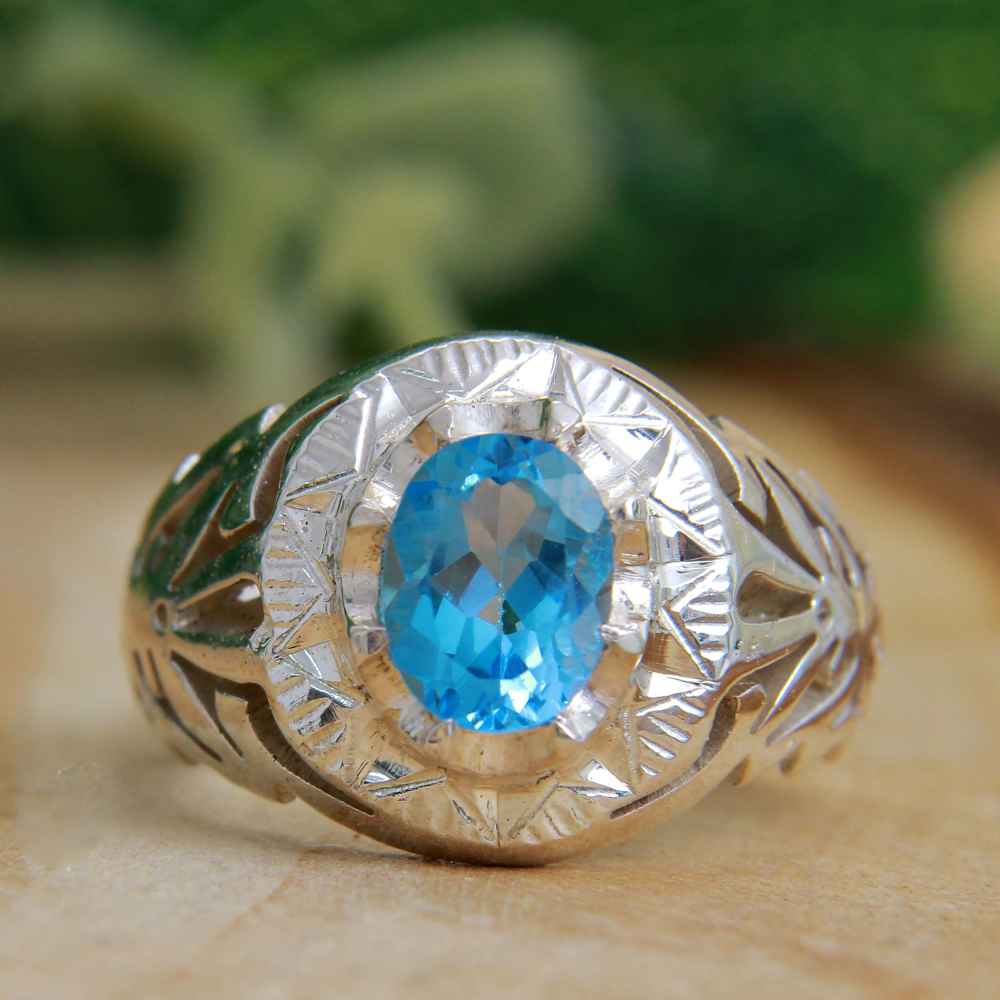 Price and Buy Persian Blue Topaz Silver Ring for Men Milad - Image 4