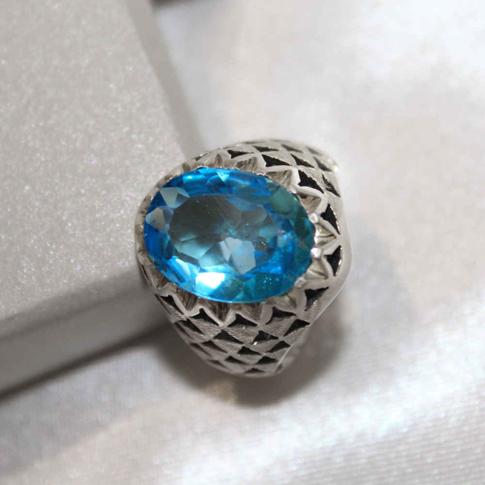 Price and Buy Persian Blue Topaz Silver Ring for Men Musa - Image 3