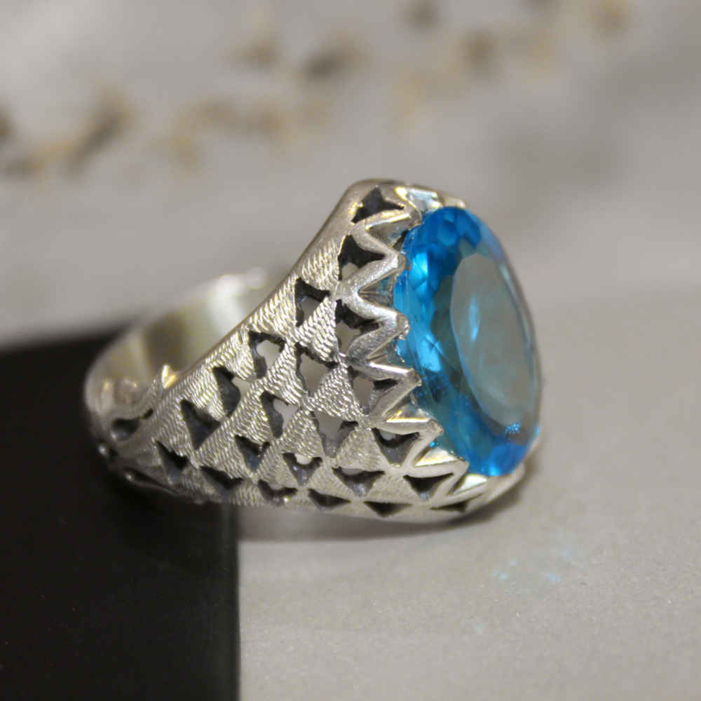 Price and Buy Persian Blue Topaz Silver Ring for Men Musa - Image 4