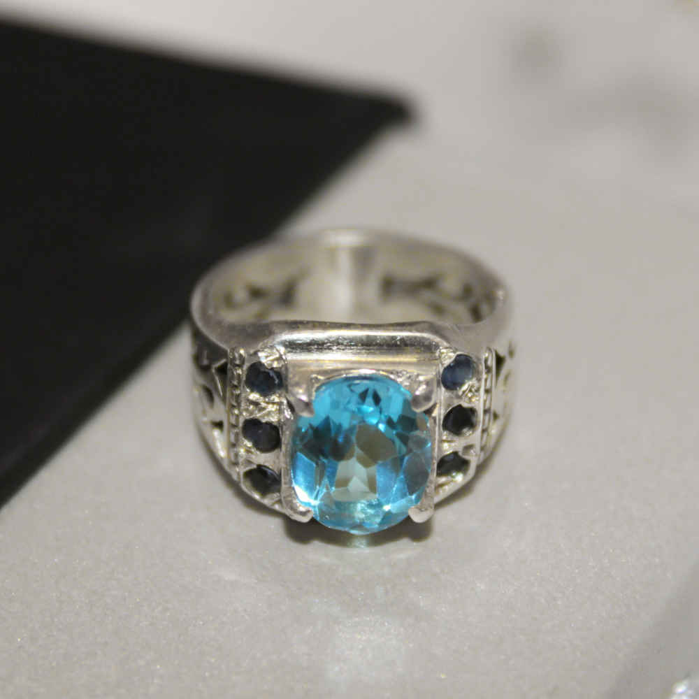 Price and Buy Persian Blue Topaz Silver Ring for Men Vala - Image 4