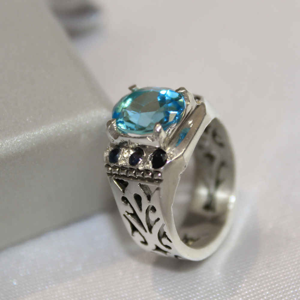 Price and Buy Persian Blue Topaz Silver Ring for Men Vala - Image 5