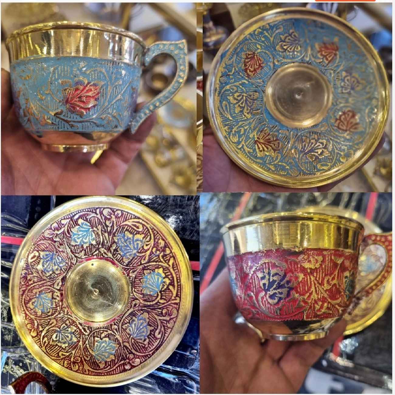 Price and Buy Persian Brass Teacup & Saucer Set with Minakari Design (x6) - Image 5