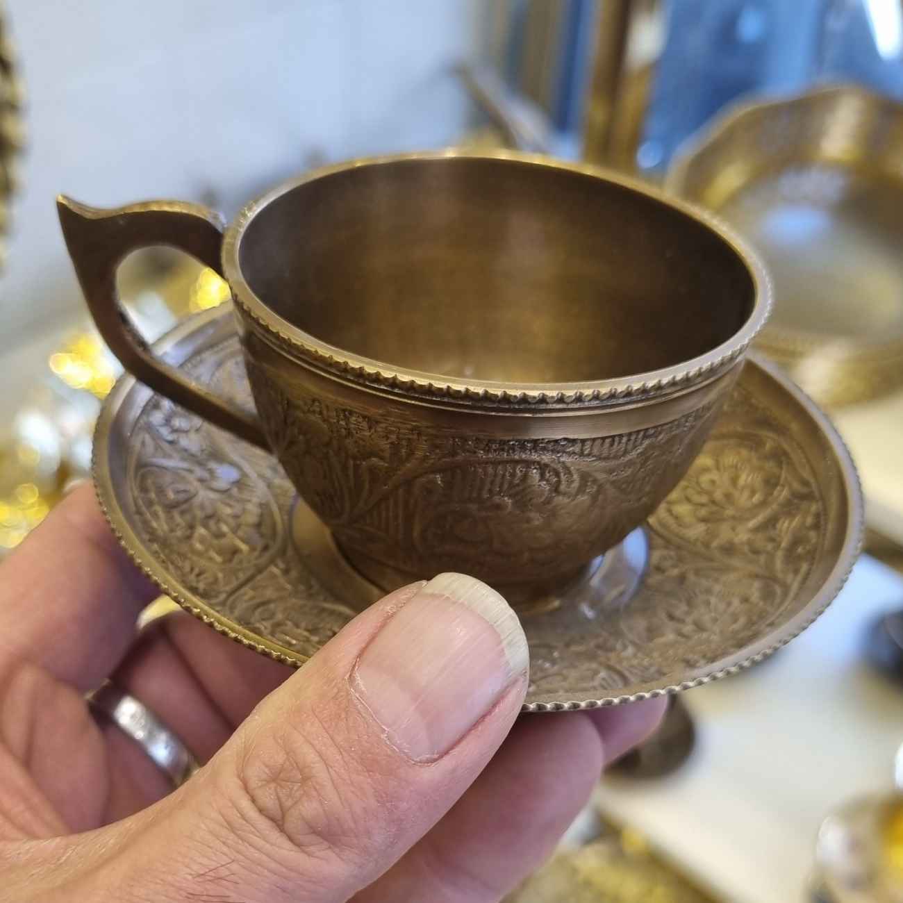 Price and Buy Persian Brass Teacup & Saucer Set with Minakari Design (x6) - Image 7