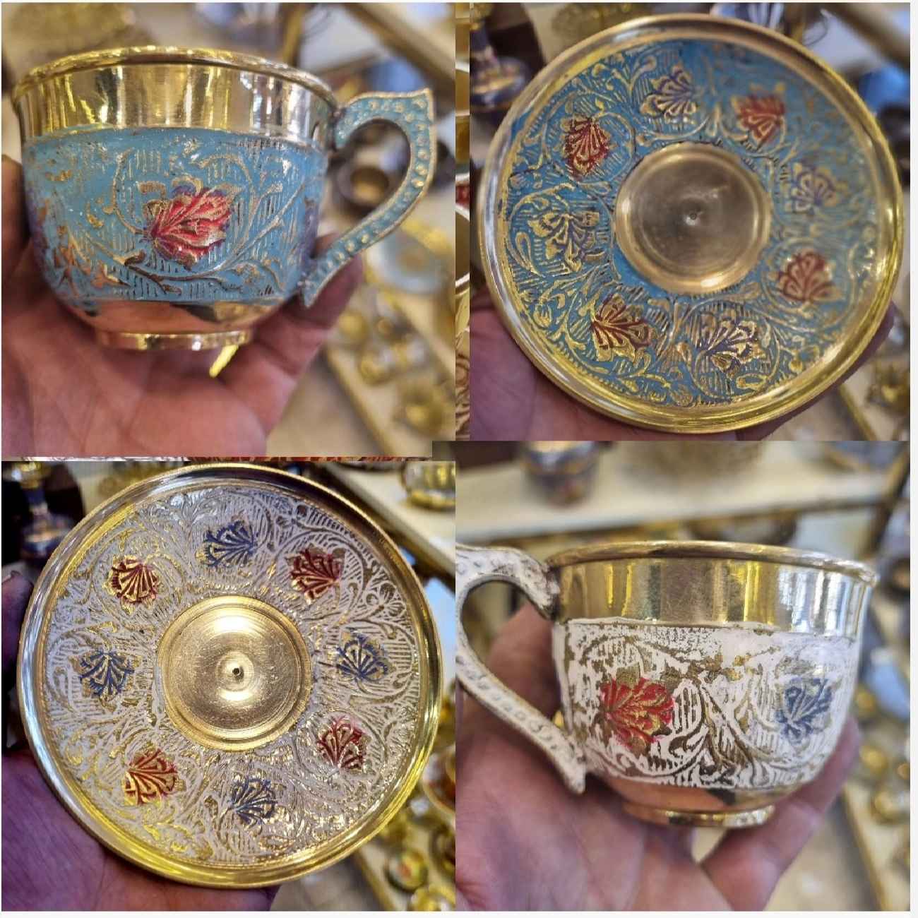 Price and Buy Persian Brass Teacup & Saucer Set with Minakari Design (x6) - Image 8