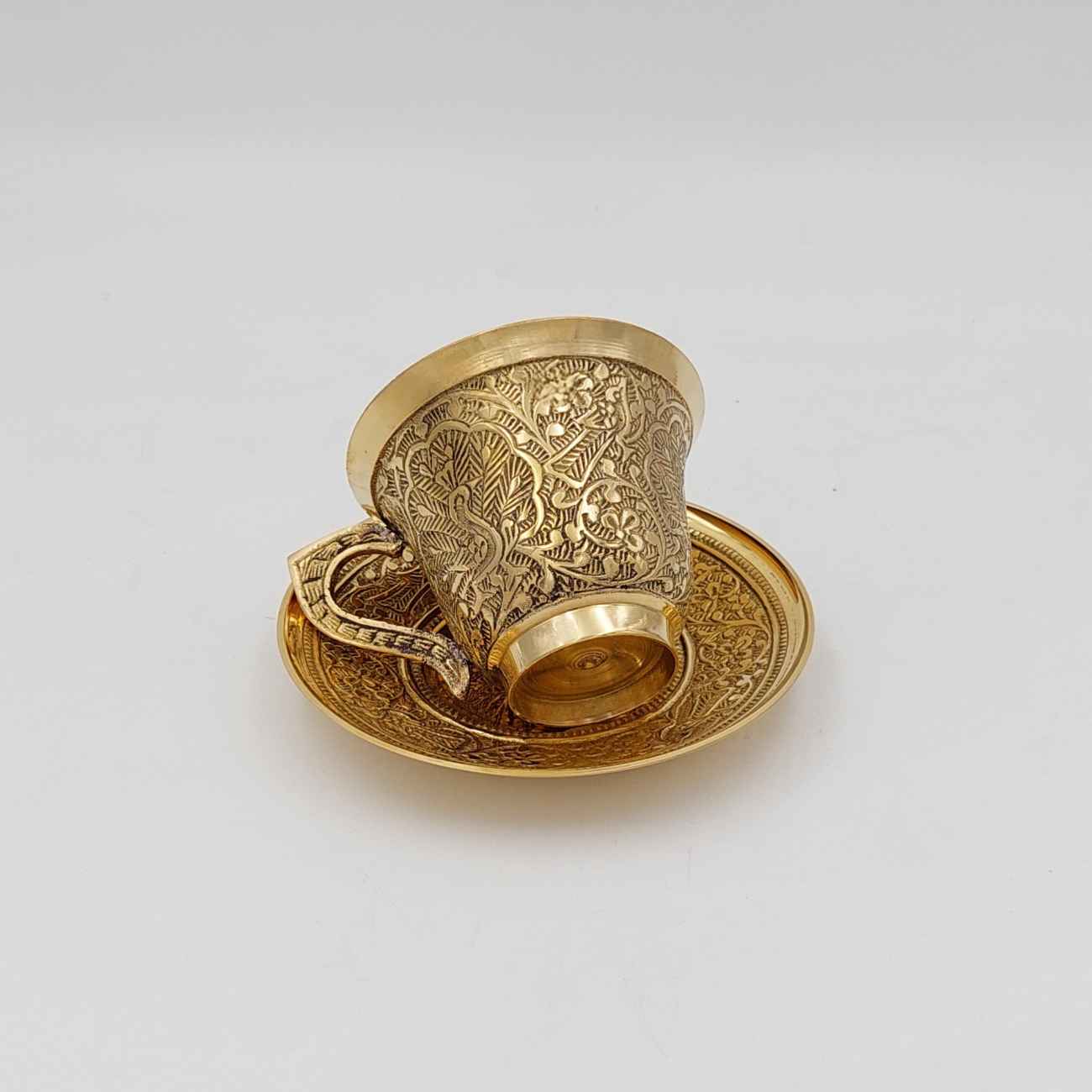 Price and Buy Persian Brass Teacup & Saucer Set with Peacock Design in Golden (X6) - Image 5