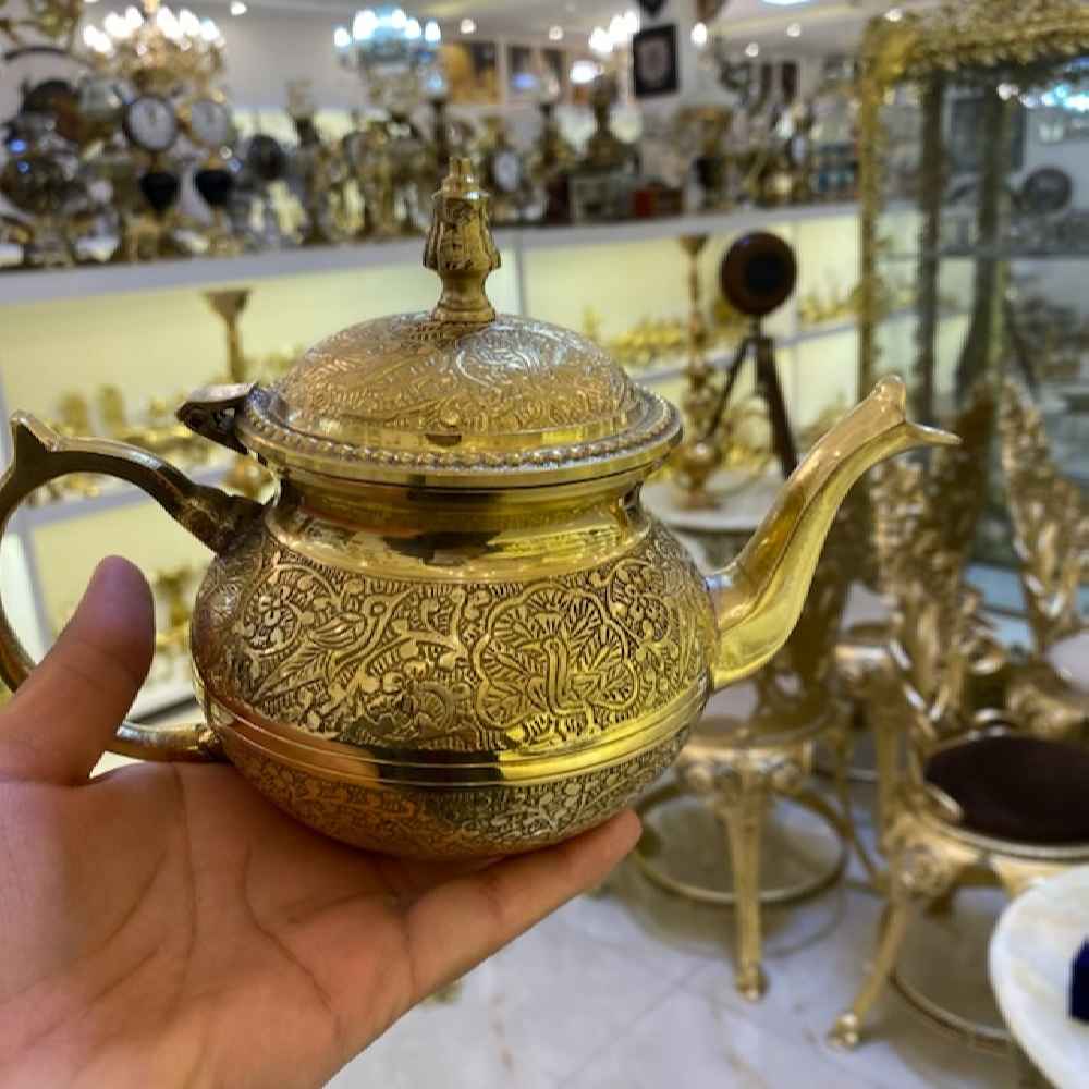 Price and Buy Persian Brass Teapot Handcrafted with Elegant Floral Design Lux - Image 6