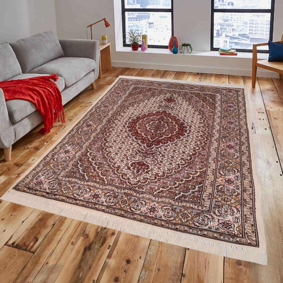Price and Buy Persian Carpet with Wool Hand-Knotted in Tabriz Riz Mahi Brown - Image 4