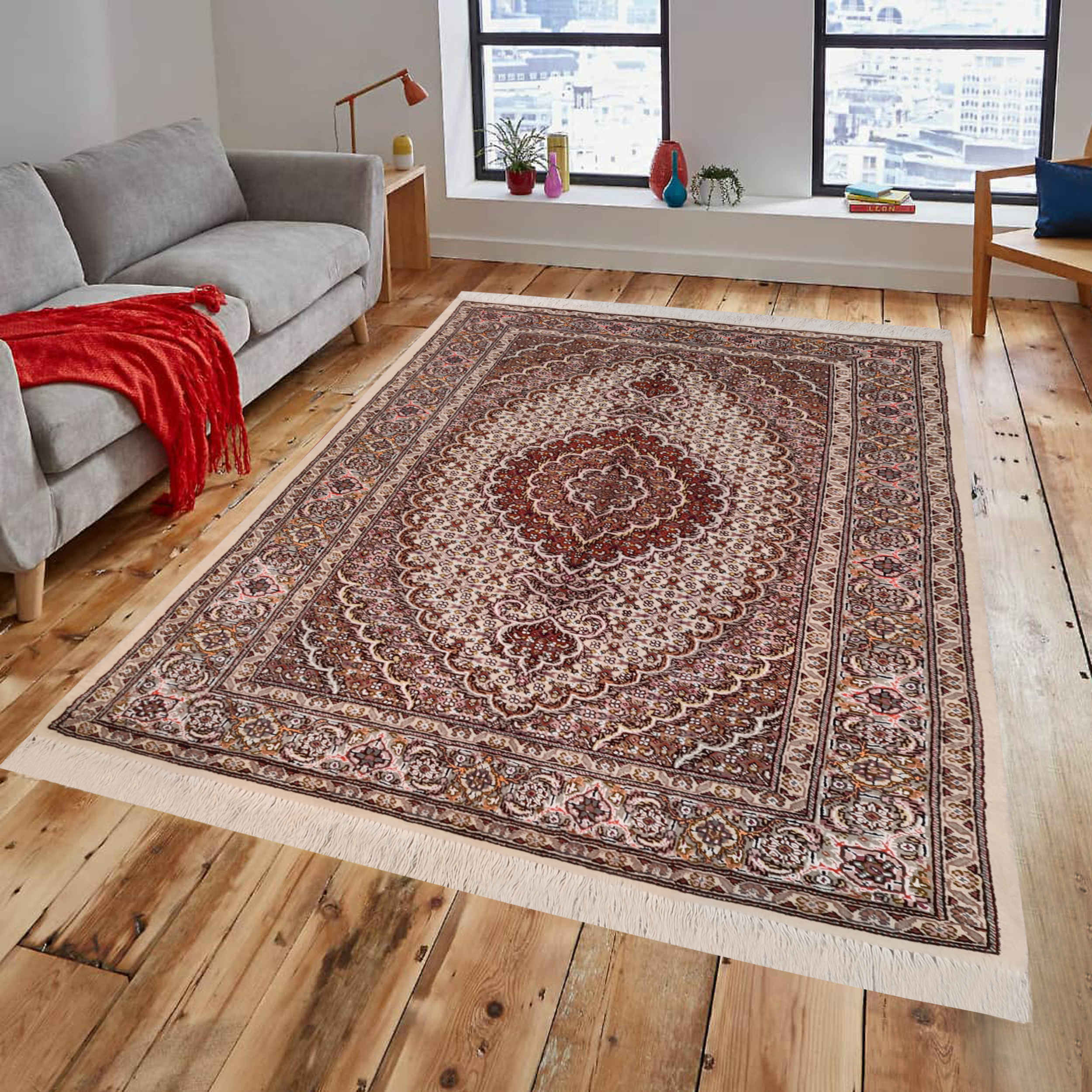 Price and Buy Persian Carpet with Wool Hand-Knotted in Tabriz Riz Mahi Brown - Image 4