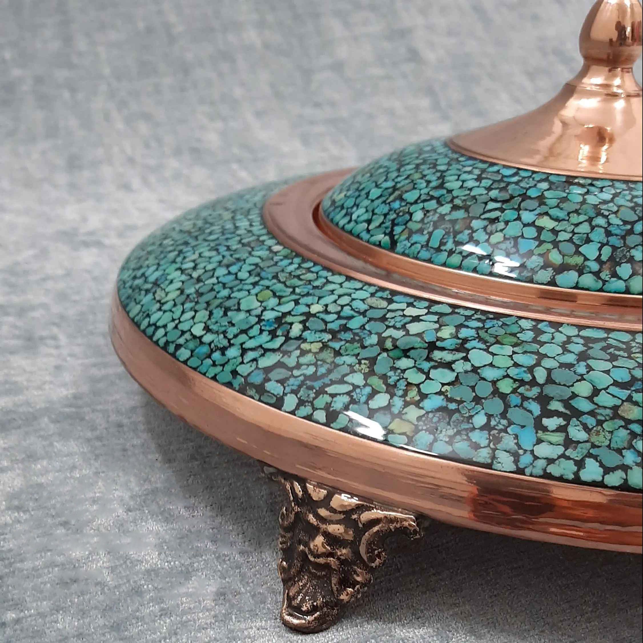 Price and Buy Persian Caviar Server Turquoise Inlay with Copper Footed Style - Image 3