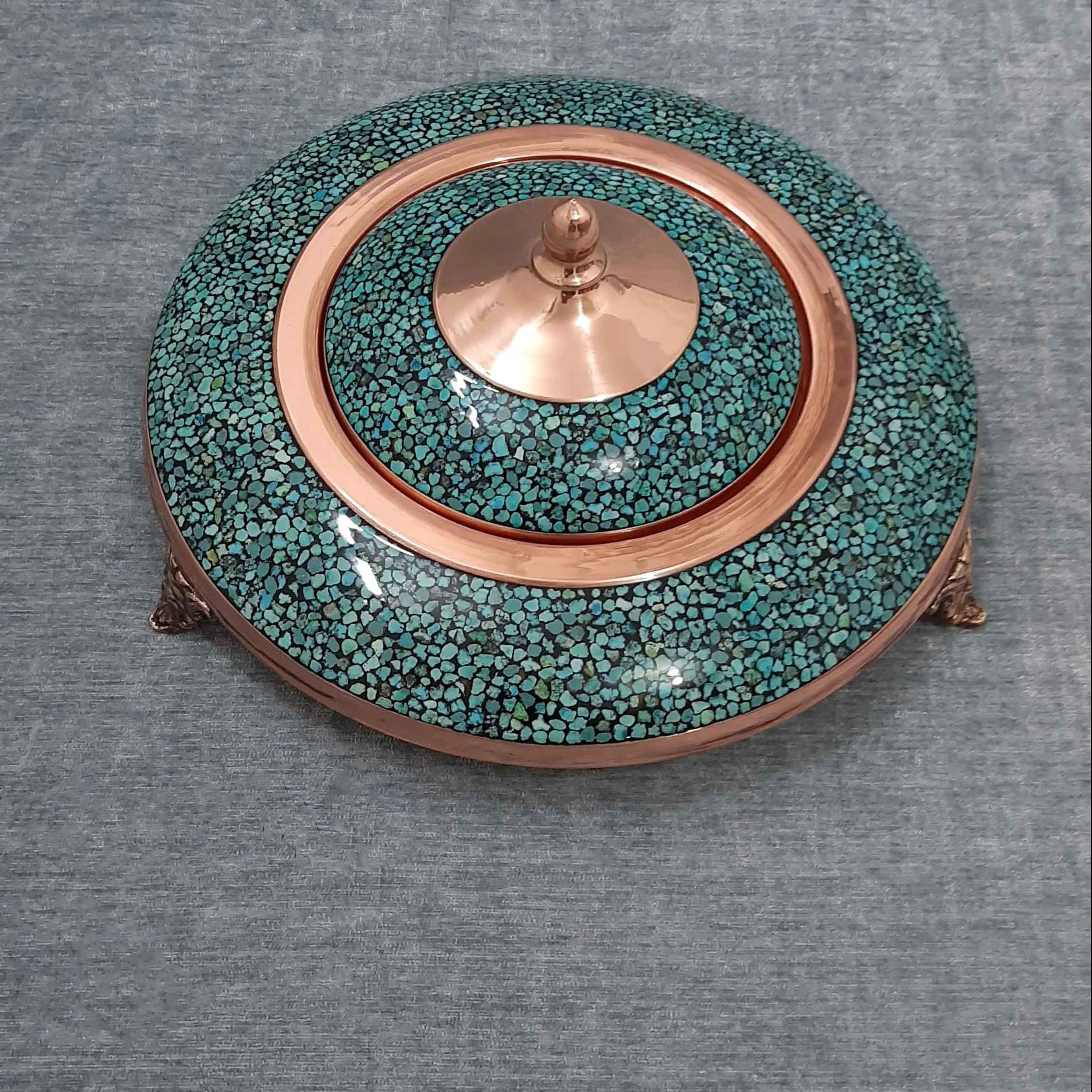 Price and Buy Persian Caviar Server Turquoise Inlay with Copper Footed Style - Image 4