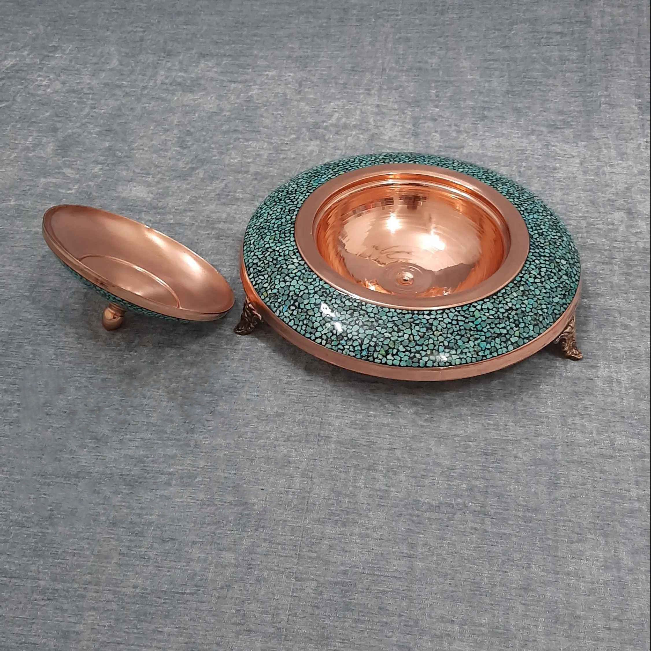 Price and Buy Persian Caviar Server Turquoise Inlay with Copper Footed Style - Image 5