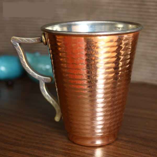 Price and Buy Persian Copper Cup – Handcrafted with Handle for Cold Drinks – Hammered Butterfly - Image 3