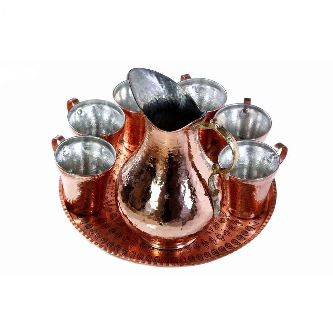 Price and Buy Persian Copper Cup – Set of 8 Handcrafted with Handle for Cold Drinks – Hammered with Pitcher - Image 3