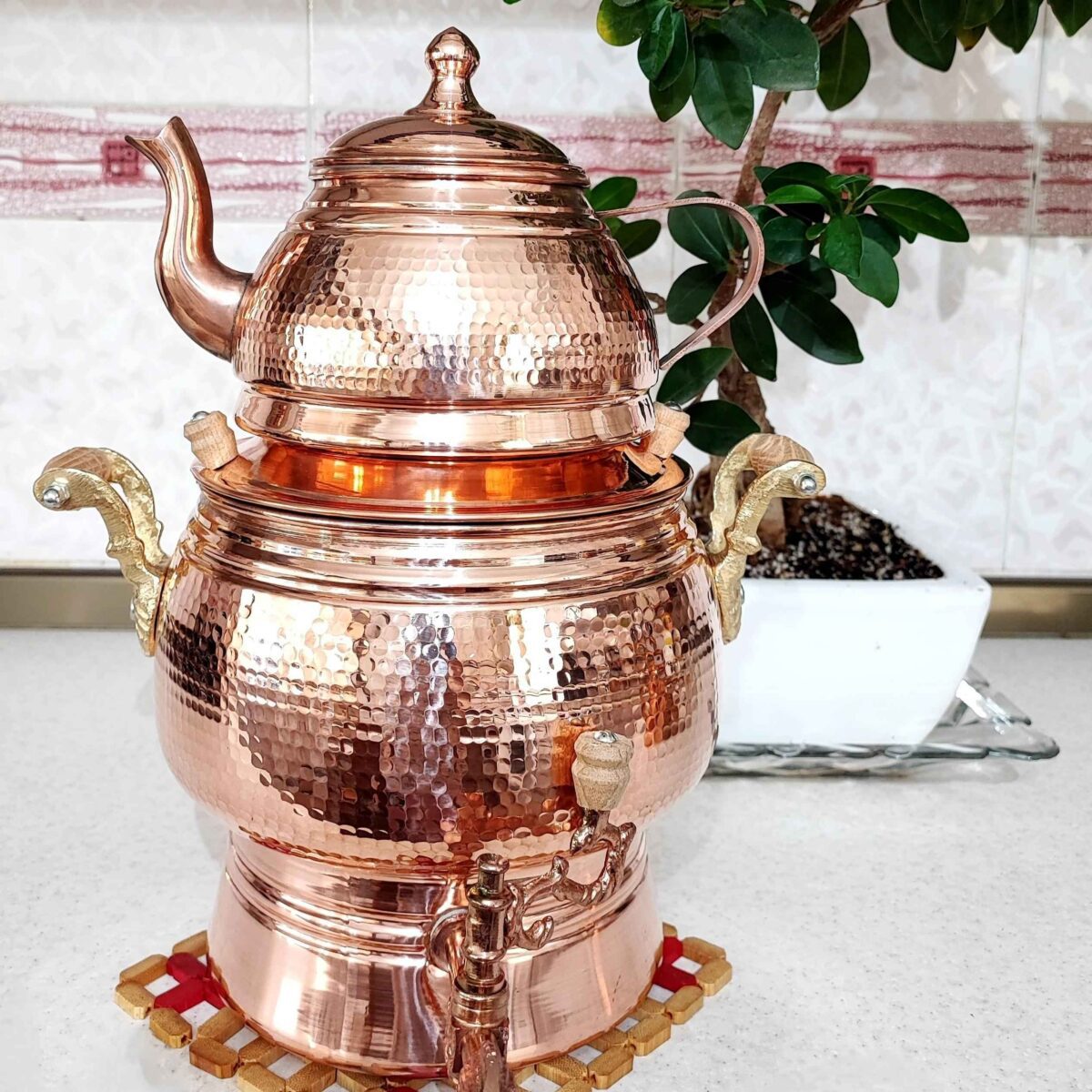 Price and Buy Persian Copper Double Teapot Hammered Abnus