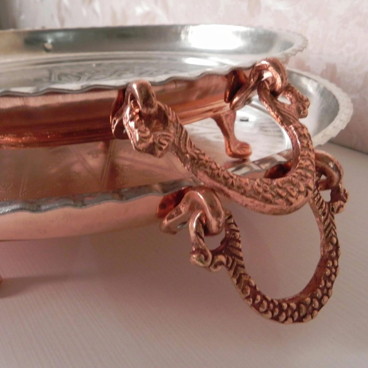 Price and Buy Persian Copper Serving Platter Hammered Footed - Image 3