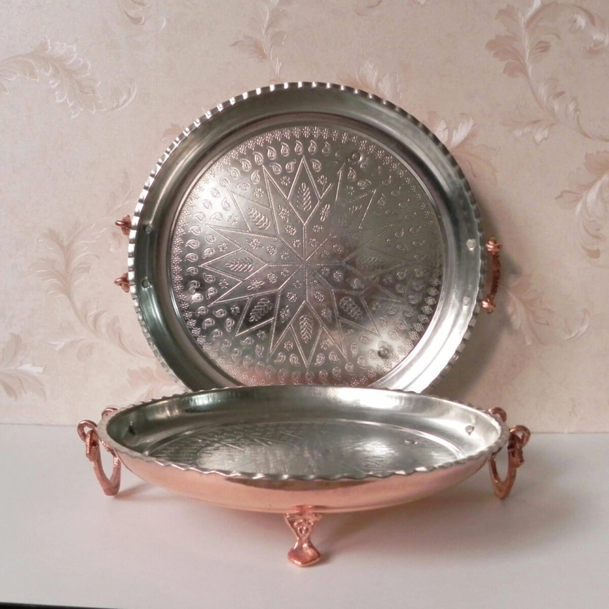 Price and Buy Persian Copper Serving Platter Hammered Footed - Image 4