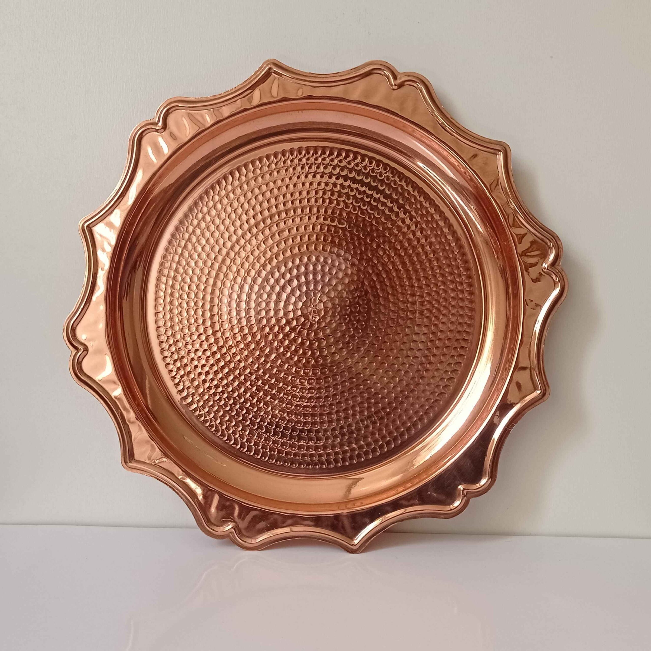 Price and Buy Persian Copper Serving Tray Hammered Handcrafted Round in Sun Design