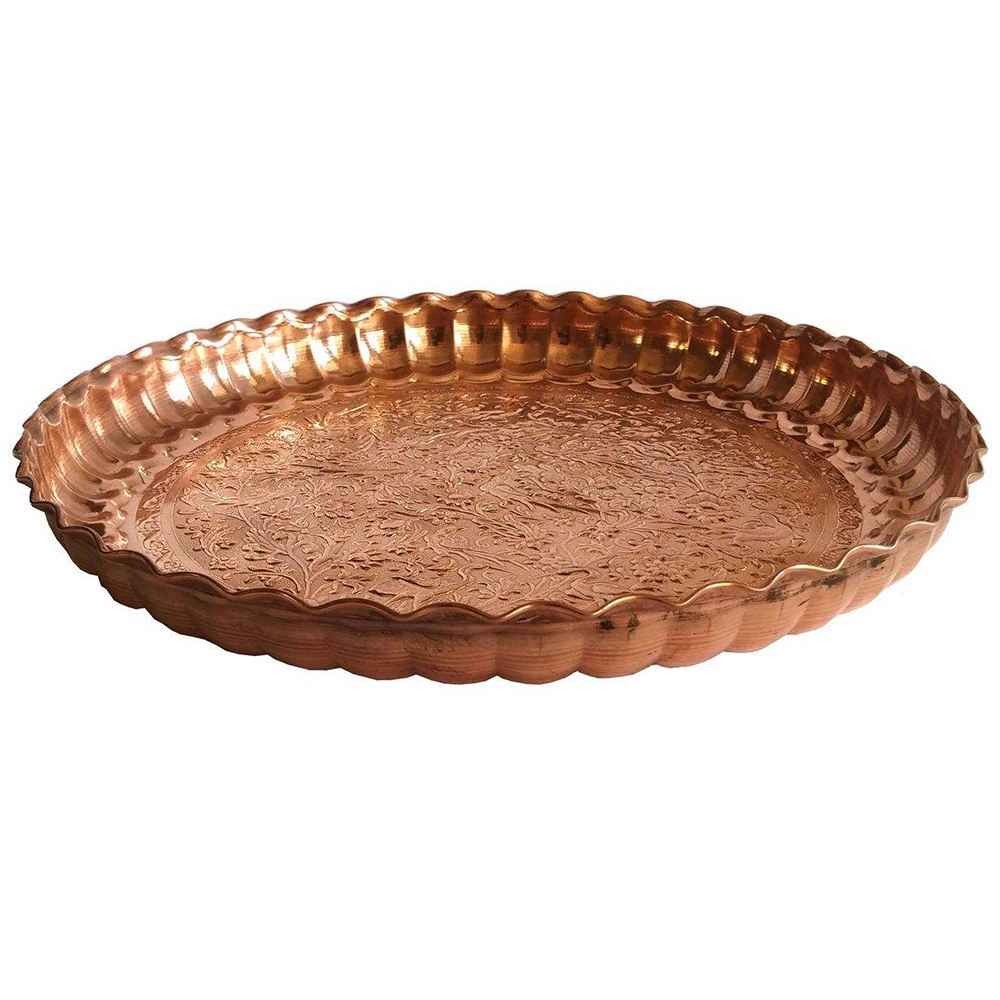 Price and Buy Persian Copper Serving Tray Traditionally Hammered Flower - Image 3