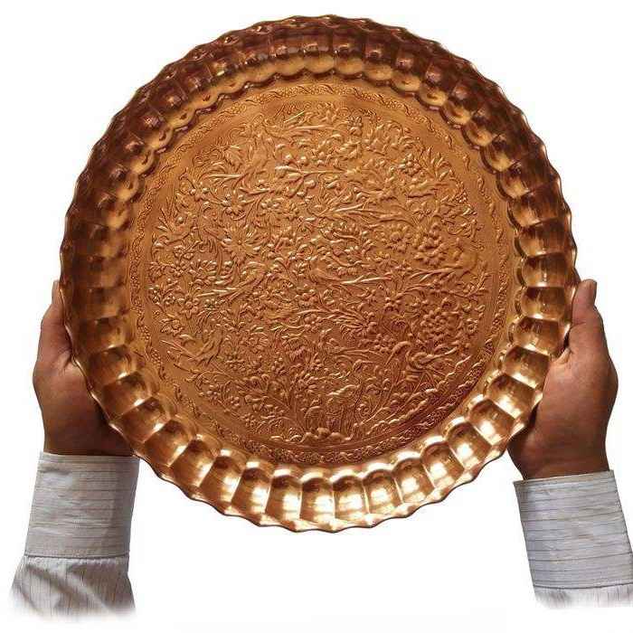 Price and Buy Persian Copper Serving Tray Traditionally Hammered Hakaki - Image 3
