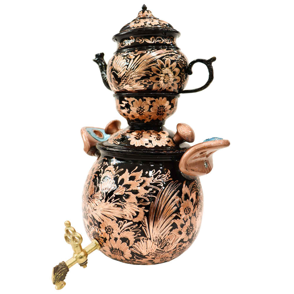 Price and Buy Persian Copper Stovetop Samovar Decorative Tea Maker with Teapot Engraved - Image 3