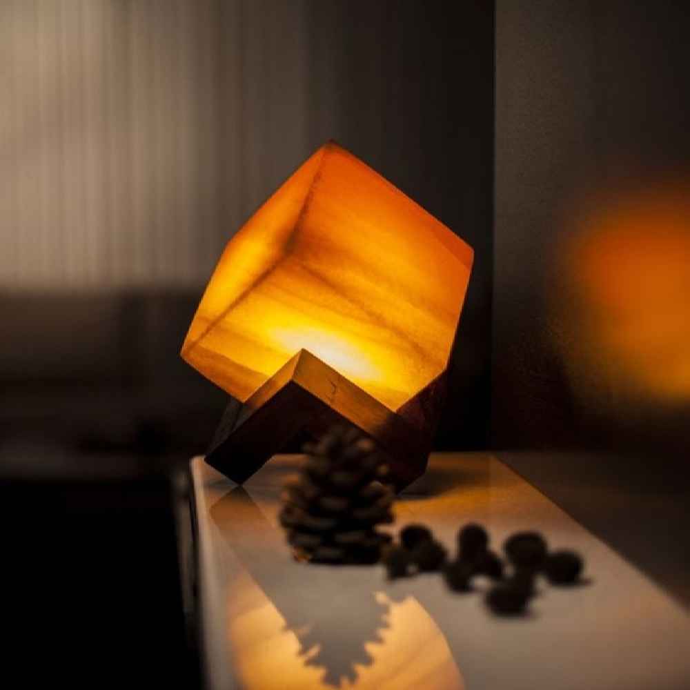Price and Buy Persian Cube Salt Lamp – Handcrafted Cubic Design with Wooden Base - Image 3