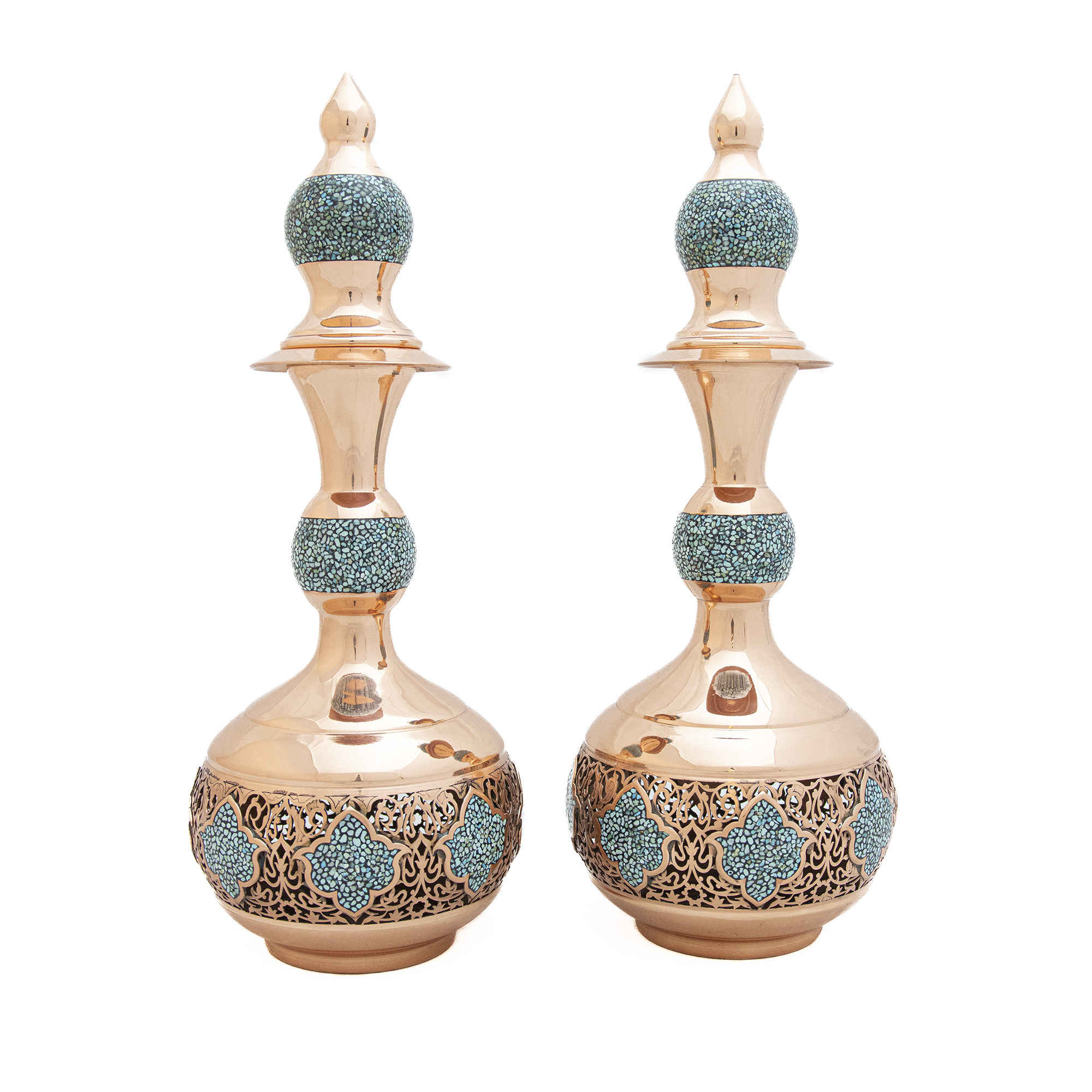 Price and Buy Persian Decorative Copper Bottle & Chocolate Bowl Set with Turquoise Inlay Design - Image 3