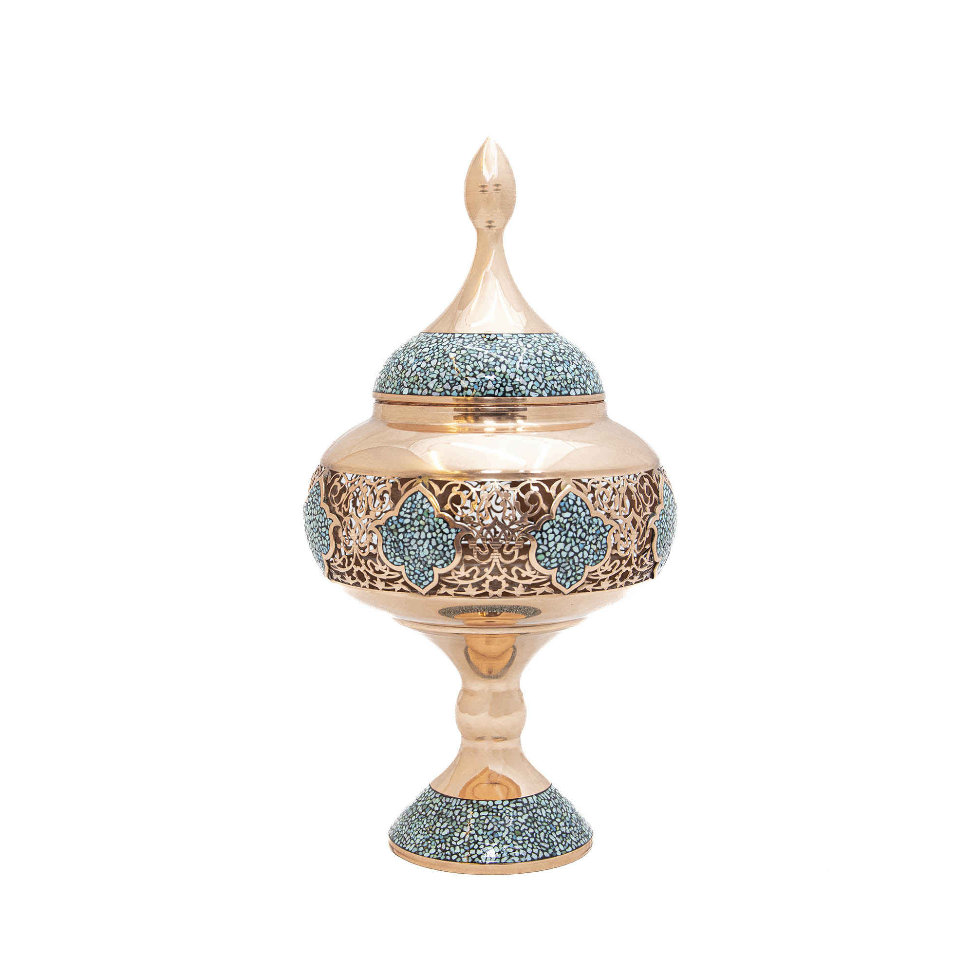 Price and Buy Persian Decorative Copper Bottle & Chocolate Bowl Set with Turquoise Inlay Design - Image 4