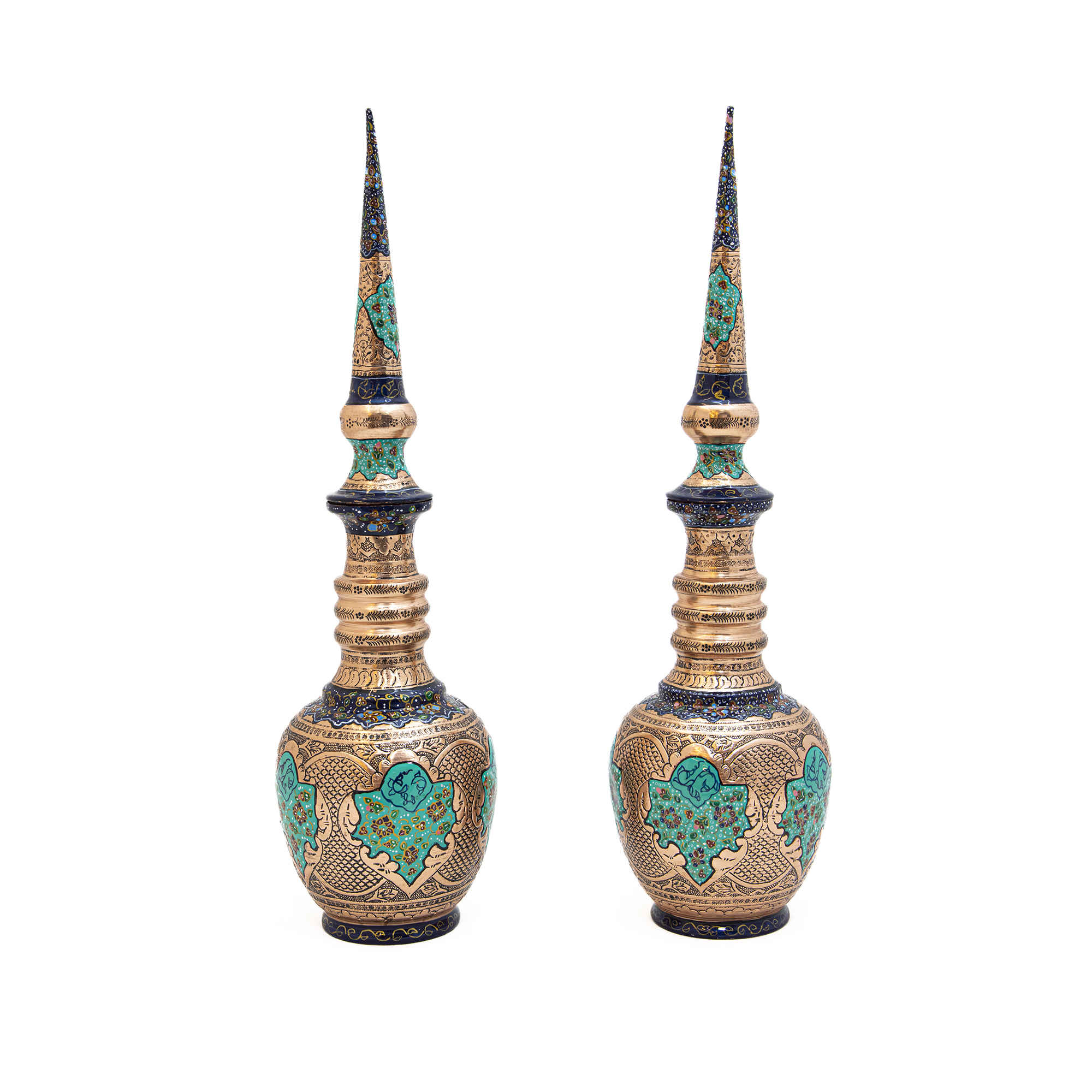Price and Buy Persian Decorative Copper Bottle – Engraved with Silver Plating & Illuminated Design Pack of 2
