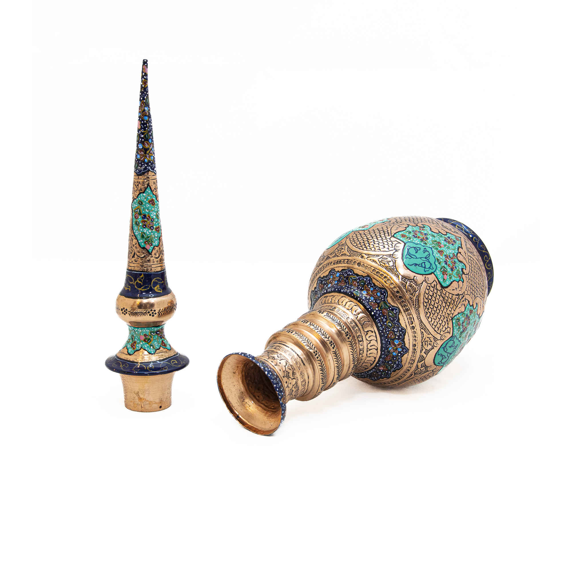 Price and Buy Persian Decorative Copper Bottle – Engraved with Silver Plating & Illuminated Design Pack of 2 - Image 4