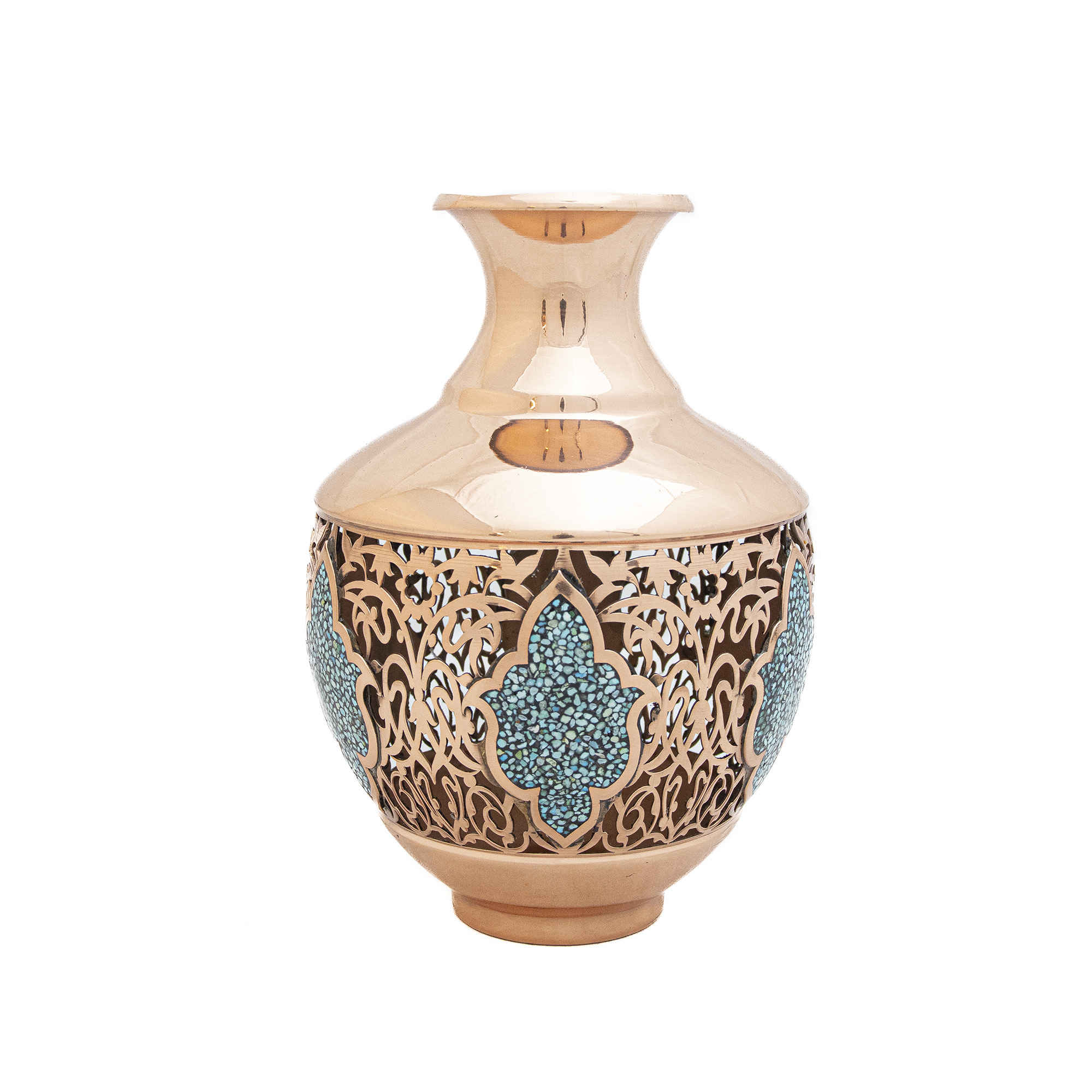 Price and Buy Persian Decorative Copper Bottle & Vase Set with Turquoise Inlay Design - Image 3