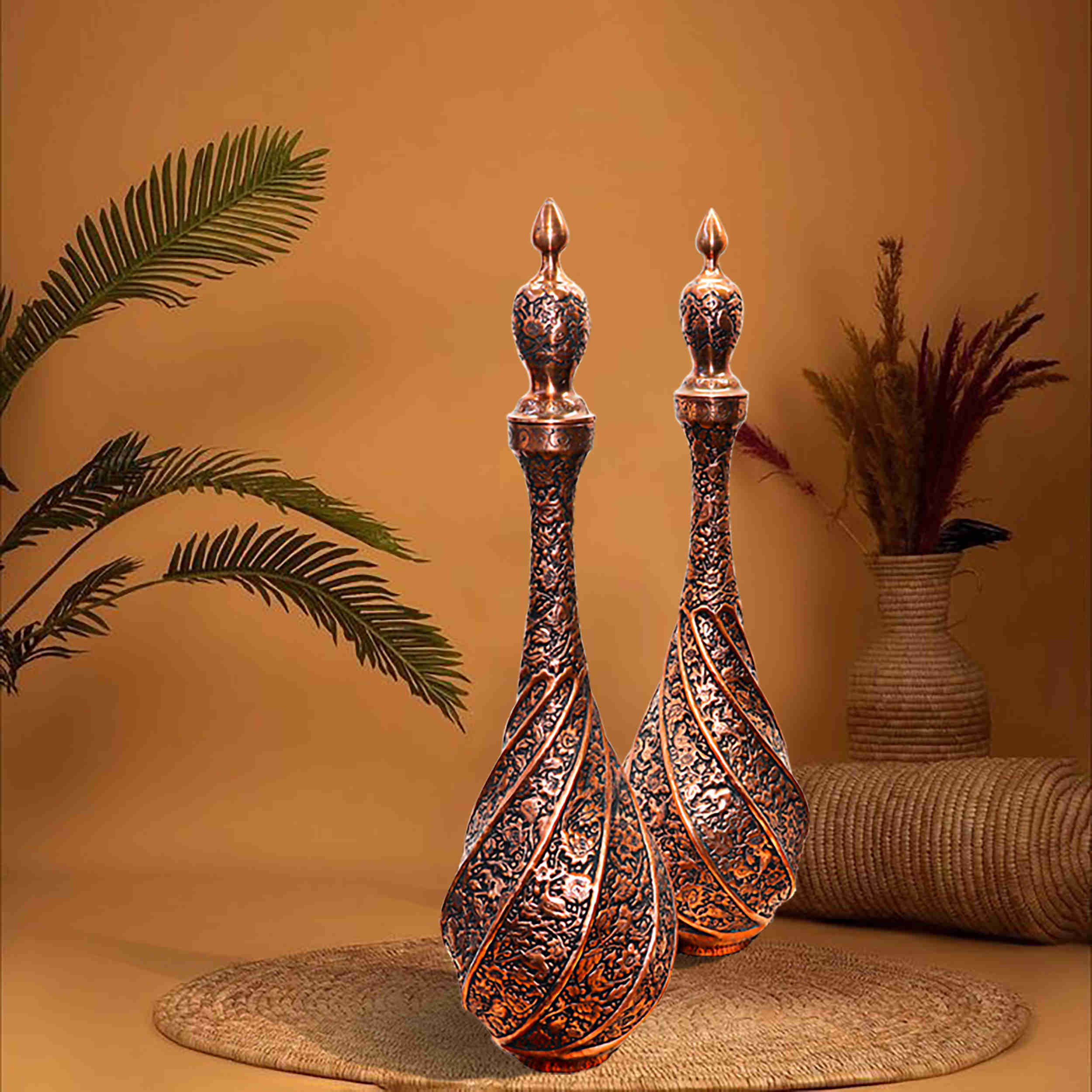 Price and Buy Persian Decorative Copper Bottle with Bird & Flower Design Pack of 2 - Image 5