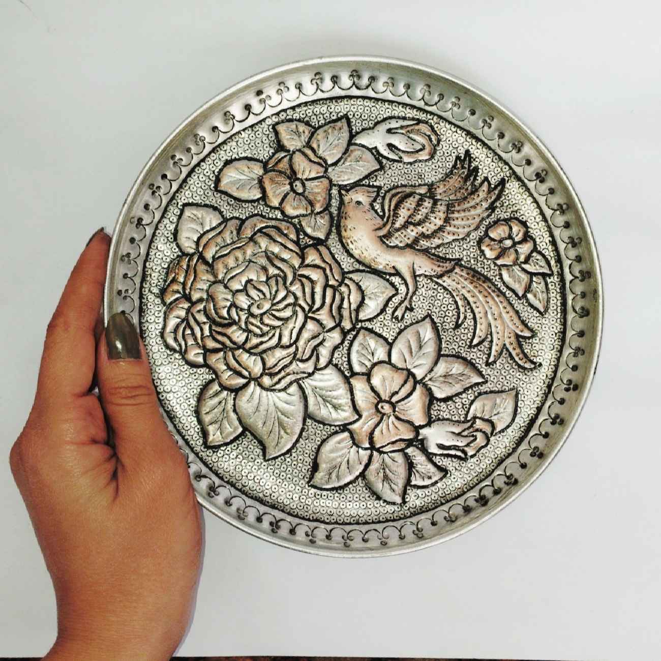 Price and Buy Persian Decorative Copper Engraved Wall Plate Birds & Flowers Design - Image 3