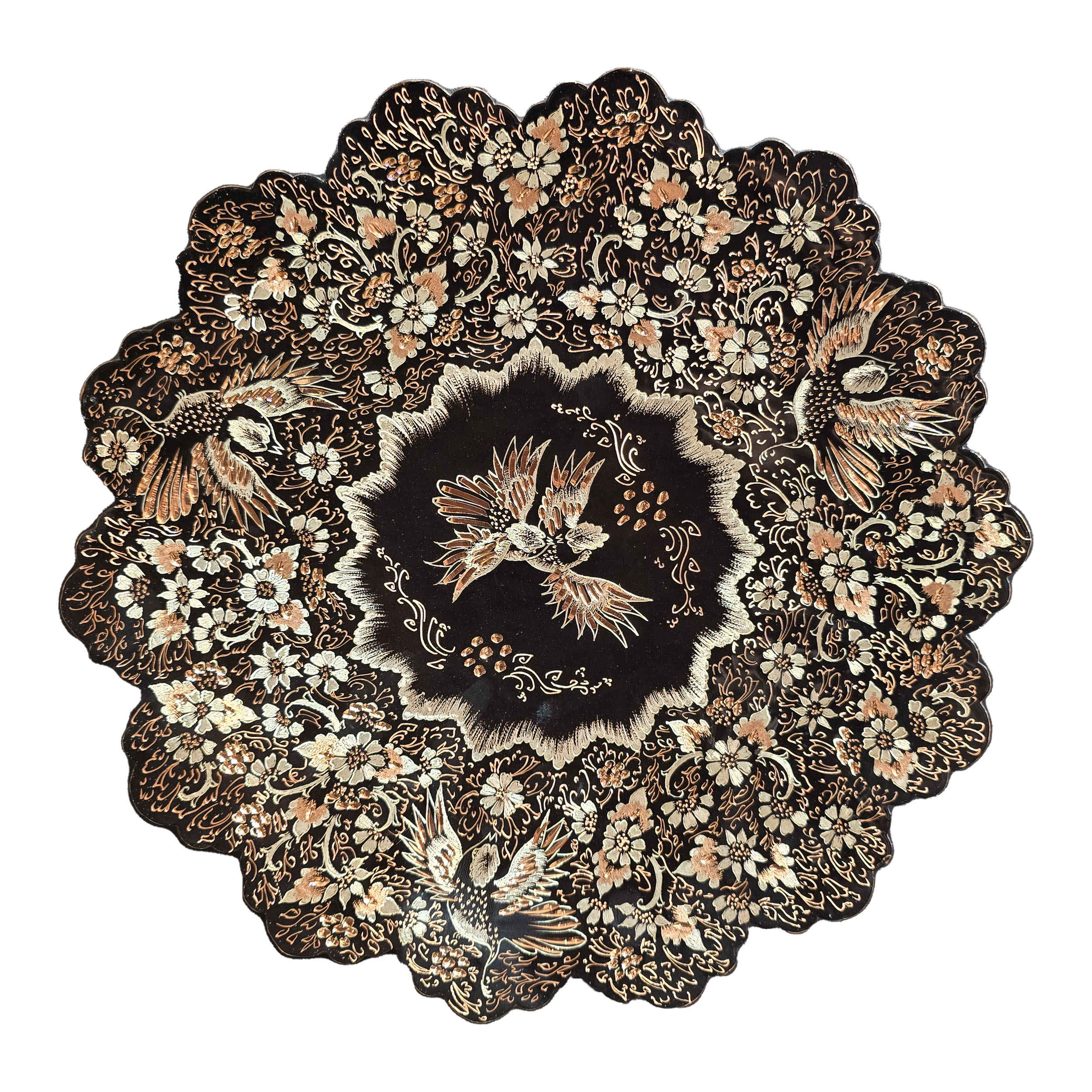 Price and Buy Persian Decorative Copper Engraved Wall Plate Gol o Morgh Design