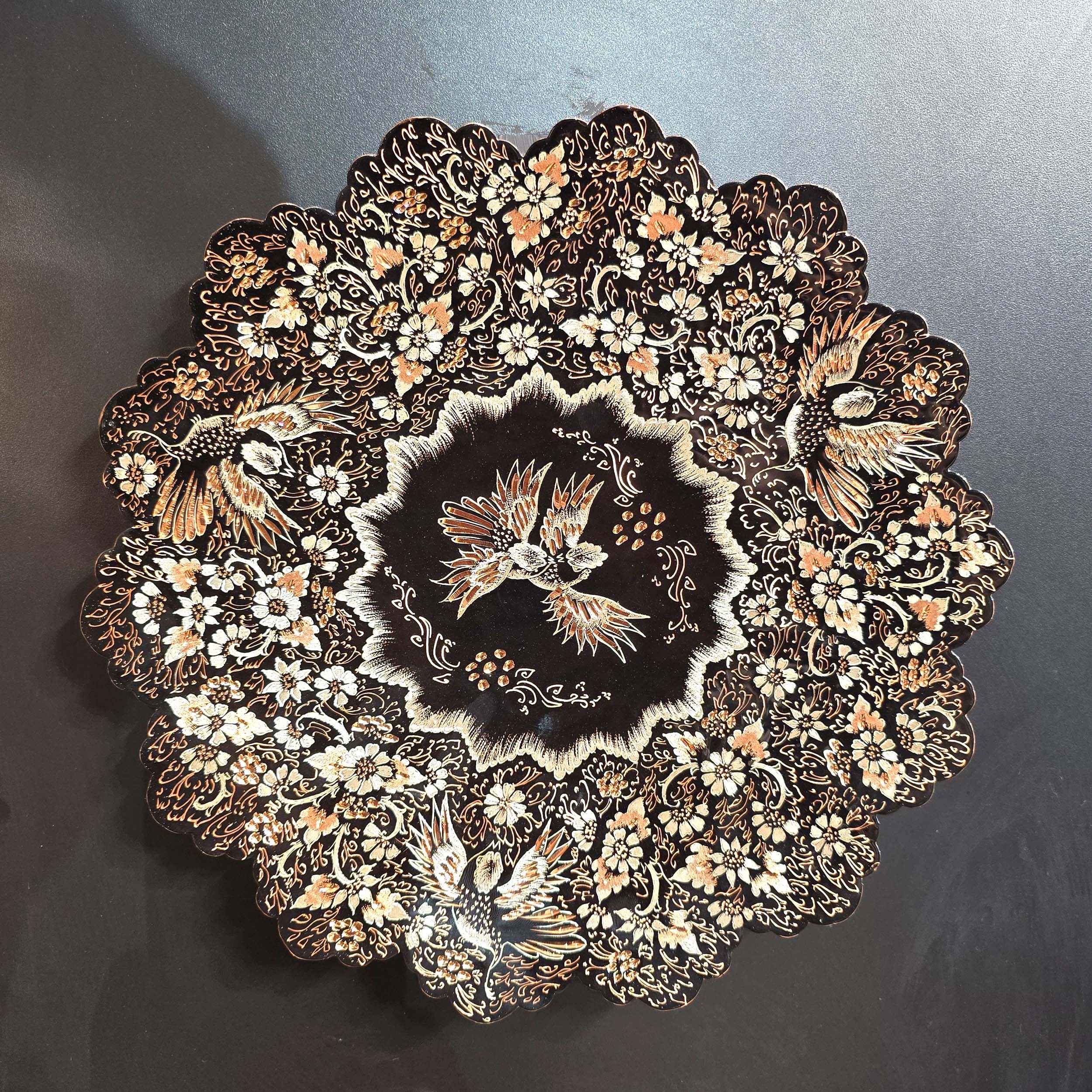 Price and Buy Persian Decorative Copper Engraved Wall Plate Gol o Morgh Design - Image 6