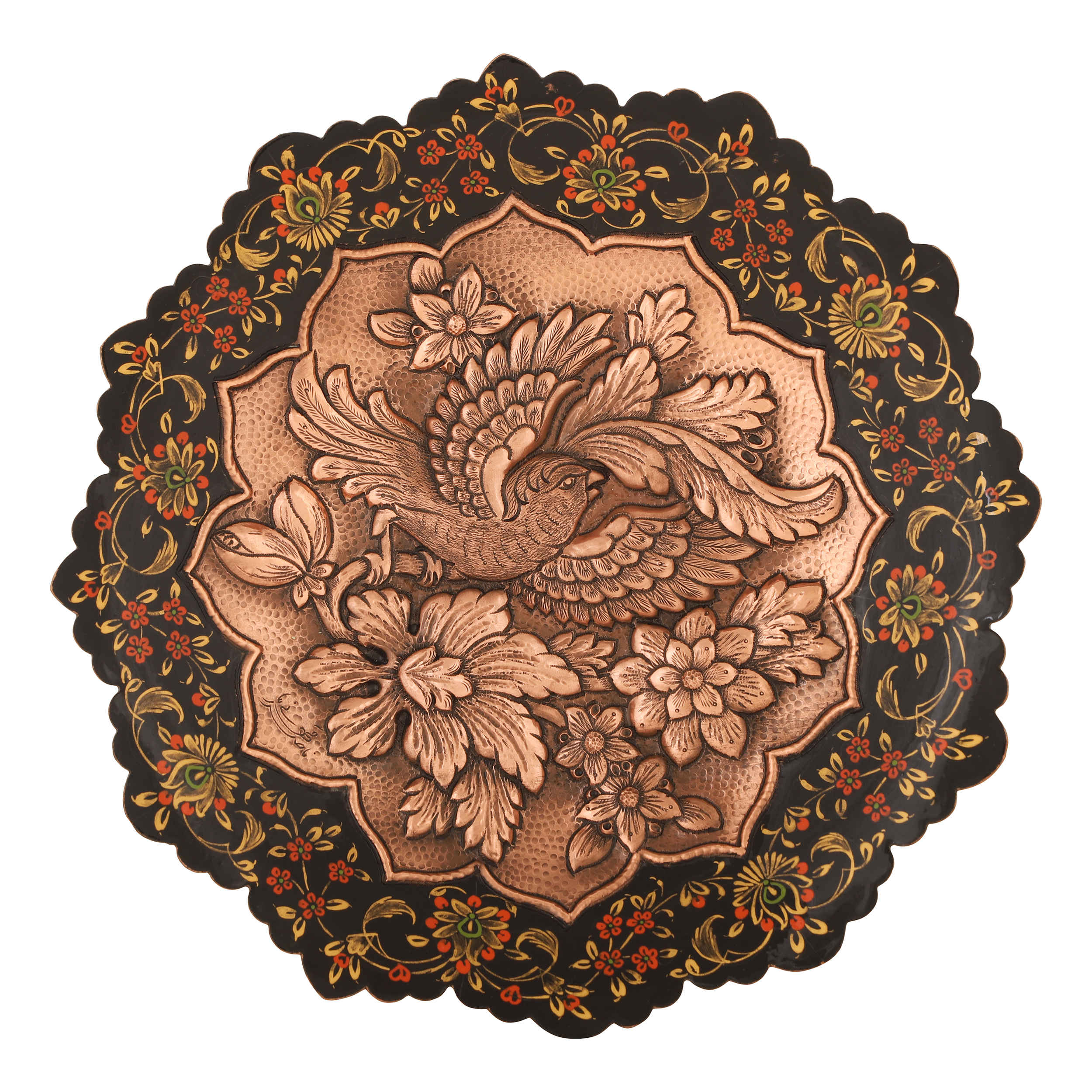 Price and Buy Persian Decorative Copper Engraved Wall Plate Traditional in Birds & Flowers Design