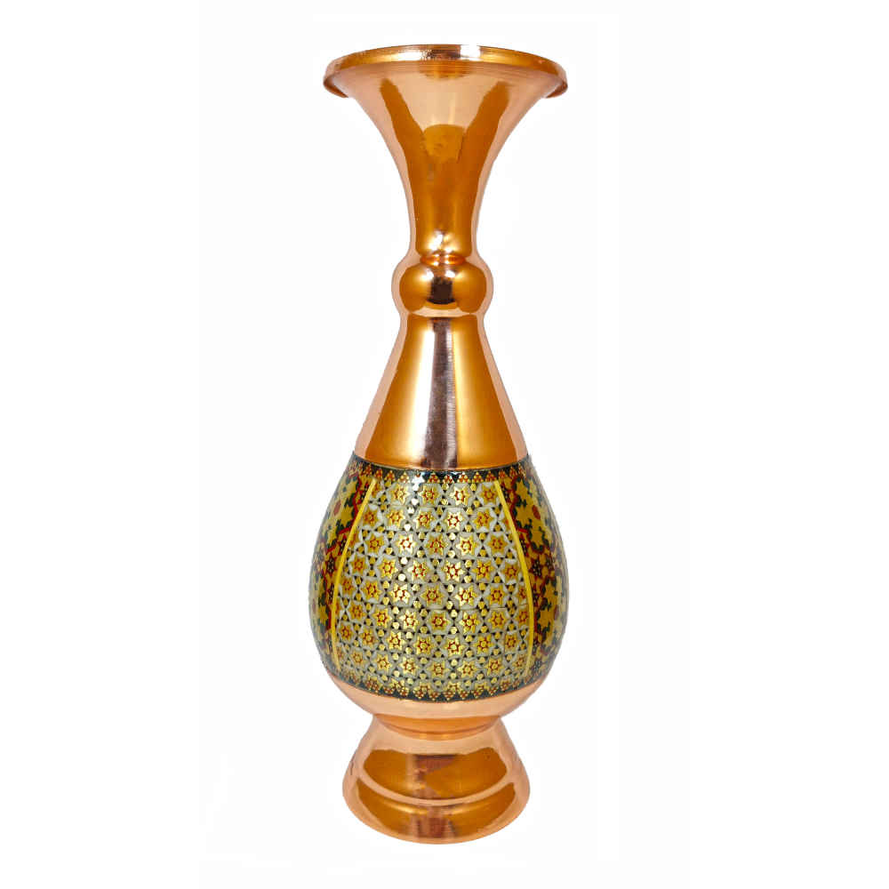 Price and Buy Persian Decorative Copper Vase Handcrafted with Khatamkari Marquetry Art Familla - Image 3