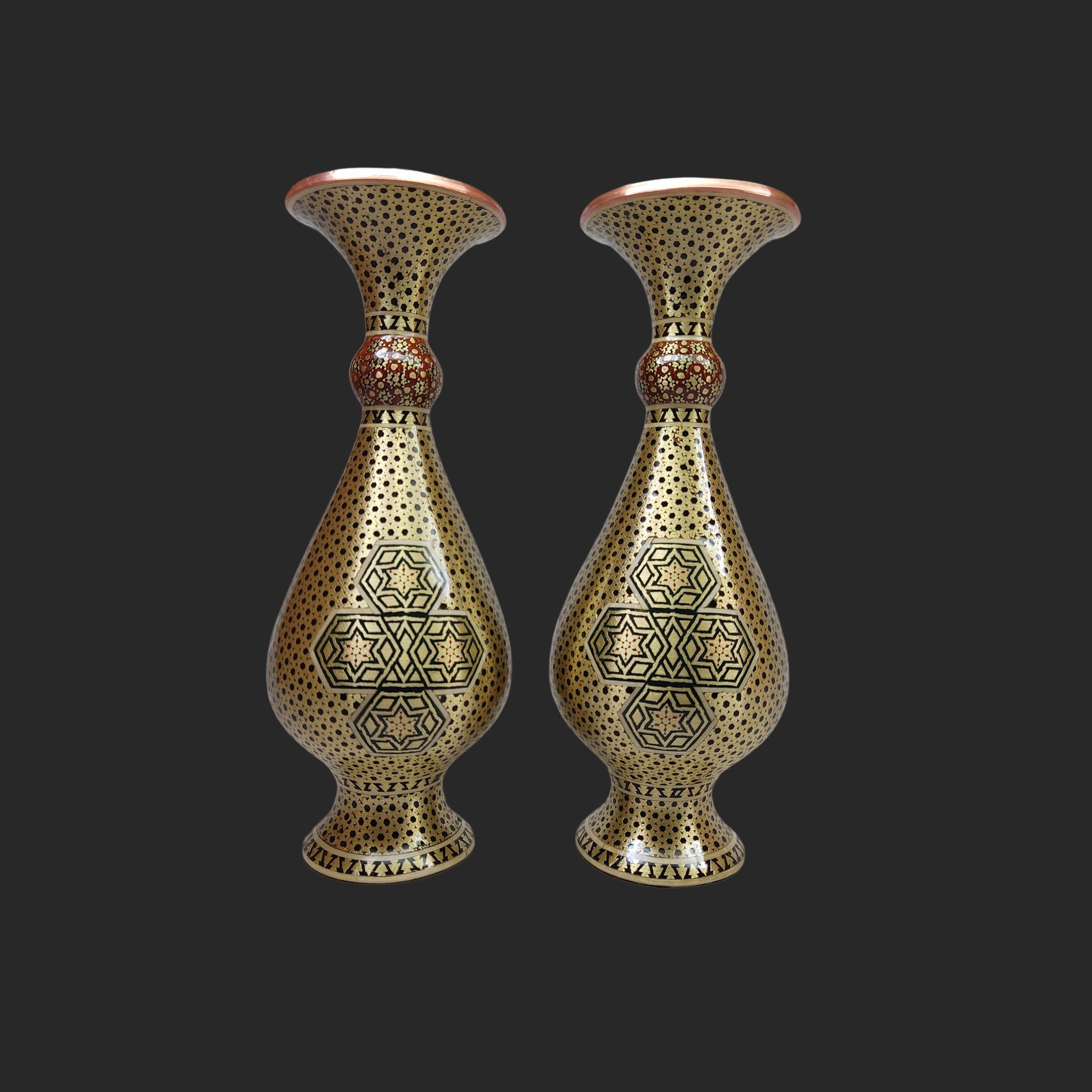 Price and Buy Persian Decorative Copper Vase Handcrafted with Khatamkari Marquetry Art – Set of 2