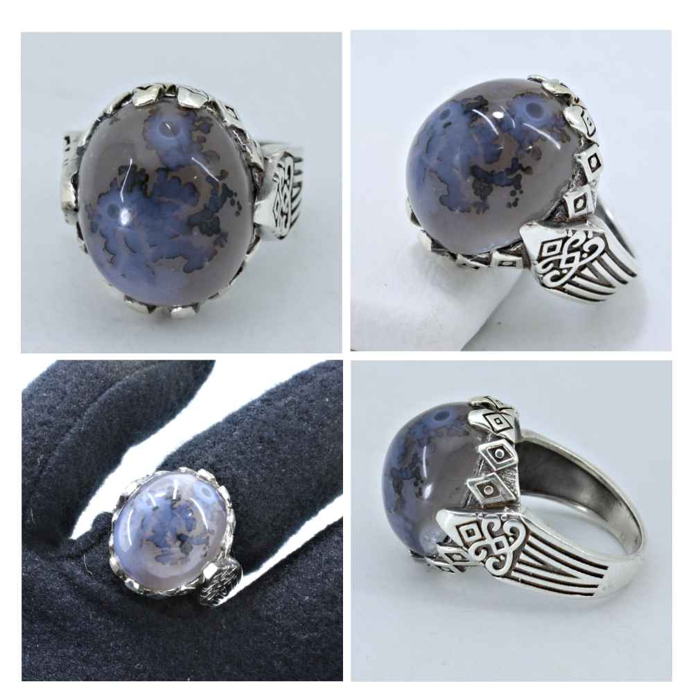 Price and Buy Persian Dendritic Agate Shajar Silver Ring for Men Aryan - Image 3