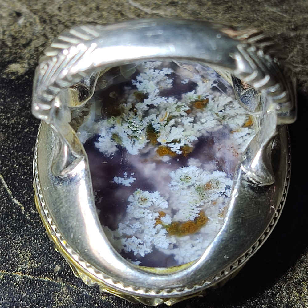 Price and Buy Persian Dendritic Agate Shajar Silver Ring for Men Blossom - Image 3