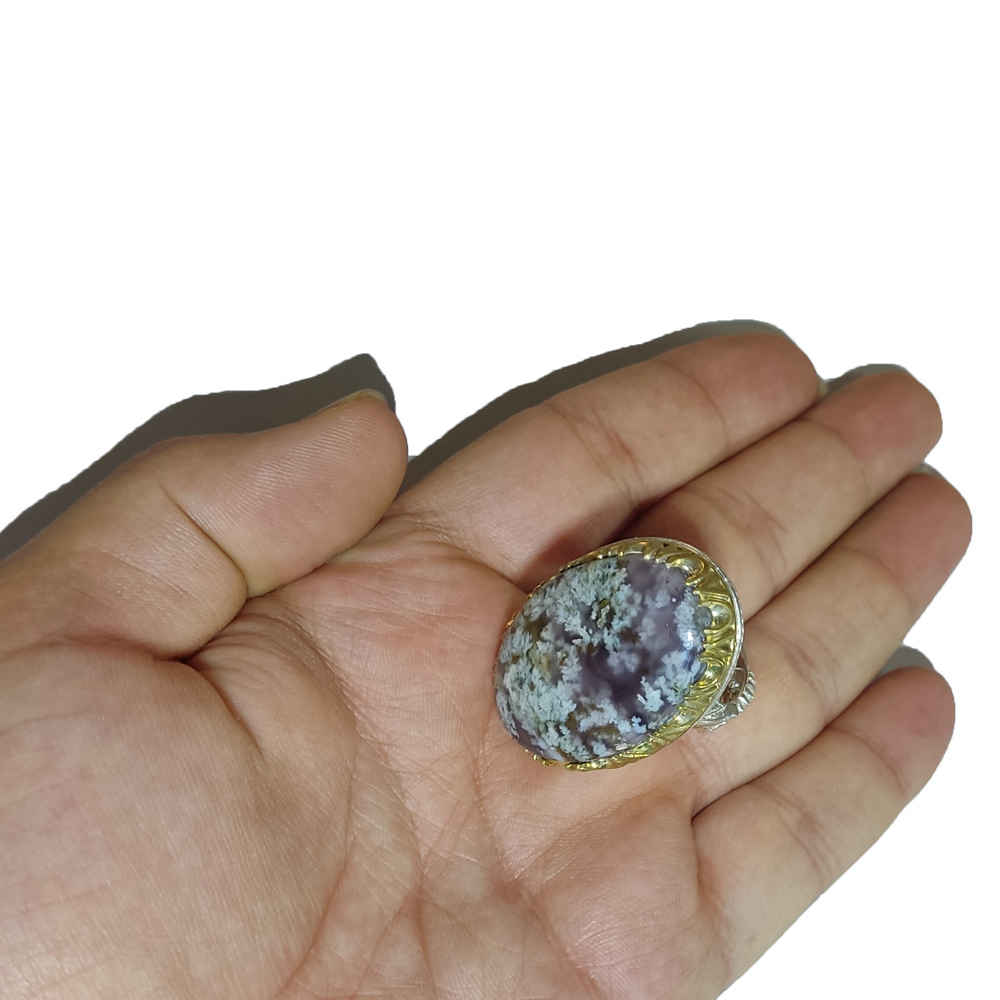 Price and Buy Persian Dendritic Agate Shajar Silver Ring for Men Blossom - Image 5